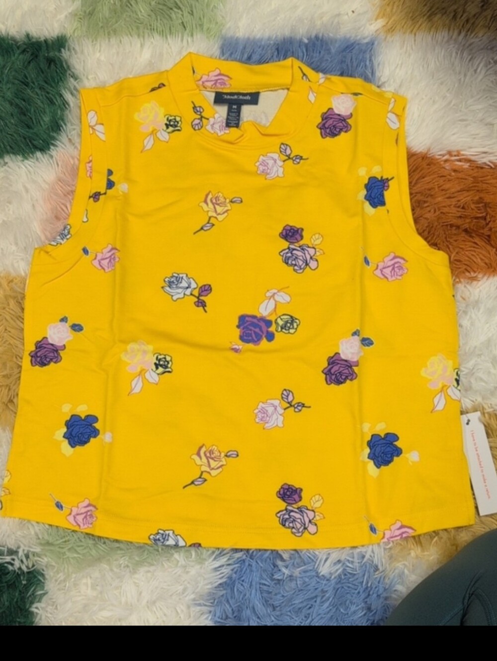 Modcloth Bright Yellow Floral Tank with Multicolor Roses - Picture 7 of 9